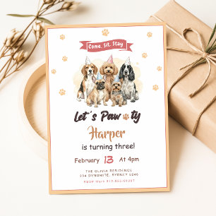 Dog Puppy Pet Lets Pawty Birthday Party Invitation