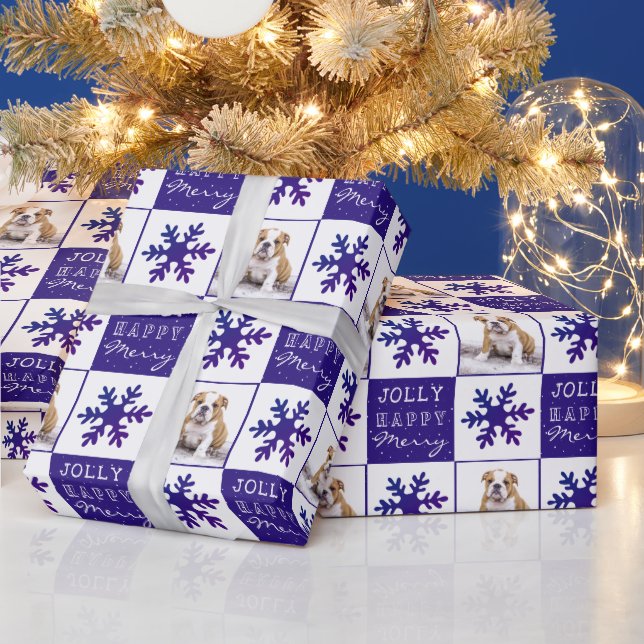 Dog Puppy Pet Purple Photo Snowflake Christmas  Wrapping Paper (Holidays)