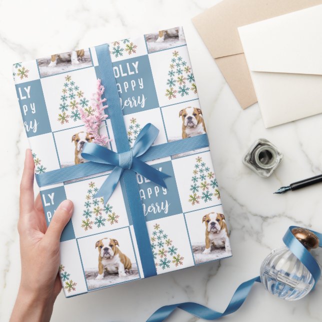 Dog Puppy Pet Snowflake Christmas Tree Photo Wrapping Paper (Gifting)