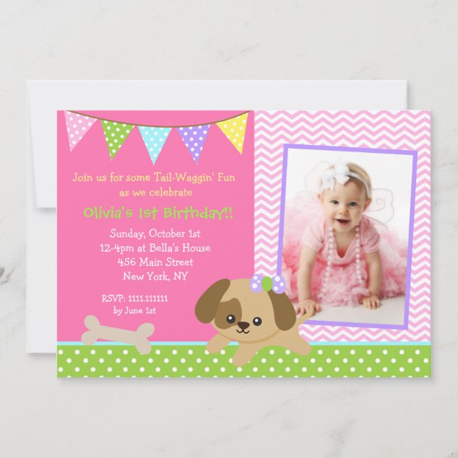 Dog Puppy Photo Birthday Party Invitations (Front)