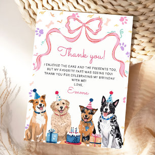 Dog Puppy Pink Bow Girls Birthday Party Thank You Card