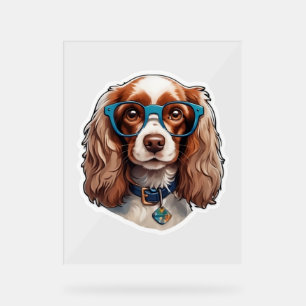 Dog Puppy Pooch Cute Funny Glasses Study Student Acrylic Sign