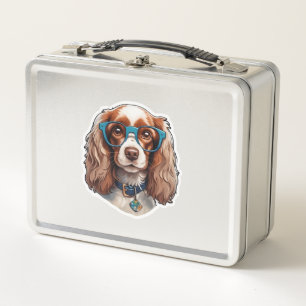 Dog Puppy Pooch Cute Funny Glasses Study Student Metal Lunch Box