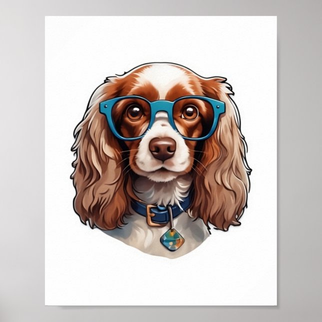 Dog Puppy Pooch Cute Funny Glasses Study Student   Poster (Front)
