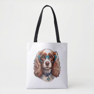 Dog Puppy Pooch Cute Funny Glasses Study Student Tote Bag