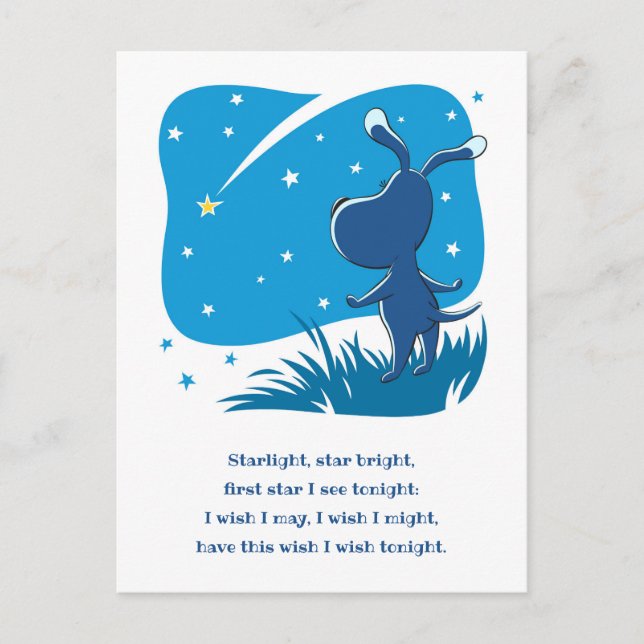 Dog Puppy Shooting Star Make Wish Night Blue Sky Postcard (Front)