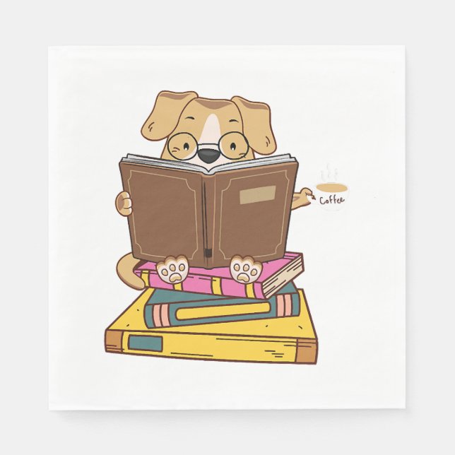 Dog Reading Book Funny Dog Book Lovers Napkin (Front)