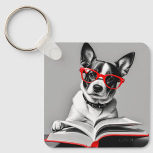 Dog Reading Book Key Ring