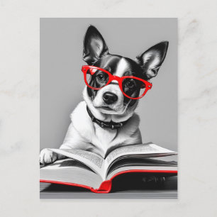 Dog Reading Book Postcard