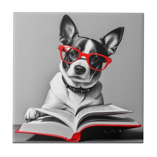 Dog Reading Book Tile (Front)