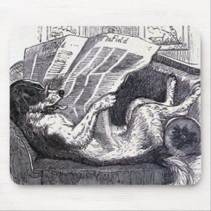 "Dog Reading Newspaper" Vintage Illustration Mouse Pad