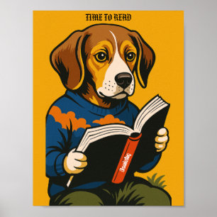 Dog Reading With A Book — Time To Read!  Poster