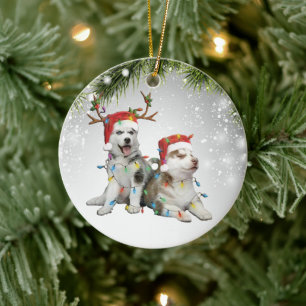 Dog Reindee Siberian Husky icee chuksha puppy pet  Ceramic Tree Decoration