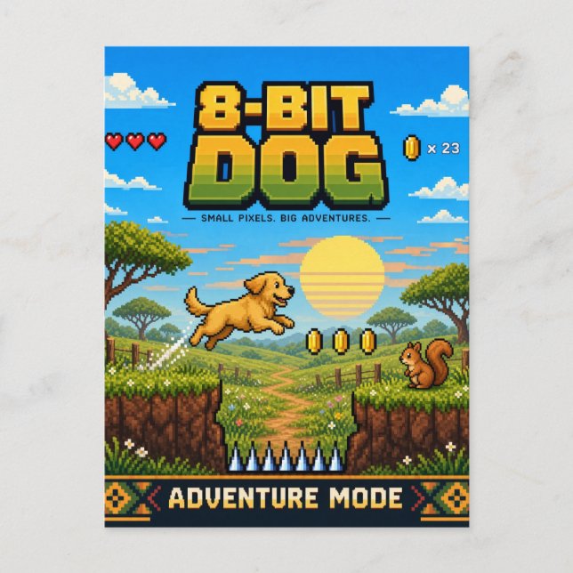 Dog, Retro 8-Bit Pixel Art Postcard (Front)
