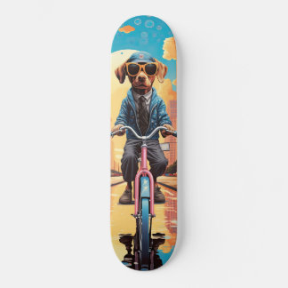 Dog Riding a Bicycle in the City Skateboard