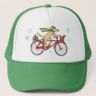 Dog Riding Bicycle with Squirrel Friend Holiday Trucker Hat