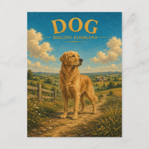 Dog Rolling Farmland Watercolor GeoSaga Postcard