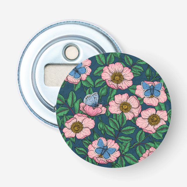 Dog rose and butterflies bottle opener (Front)