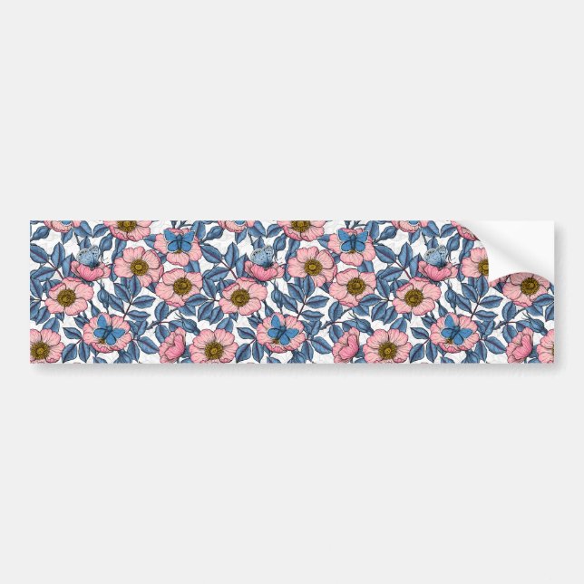 Dog rose and butterflies bumper sticker (Front)