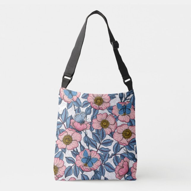 Dog rose and butterflies crossbody bag (Front)