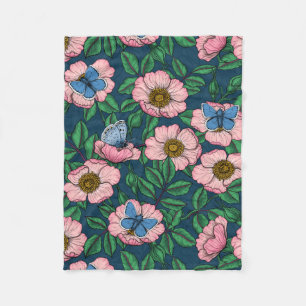 Dog rose and butterflies fleece blanket