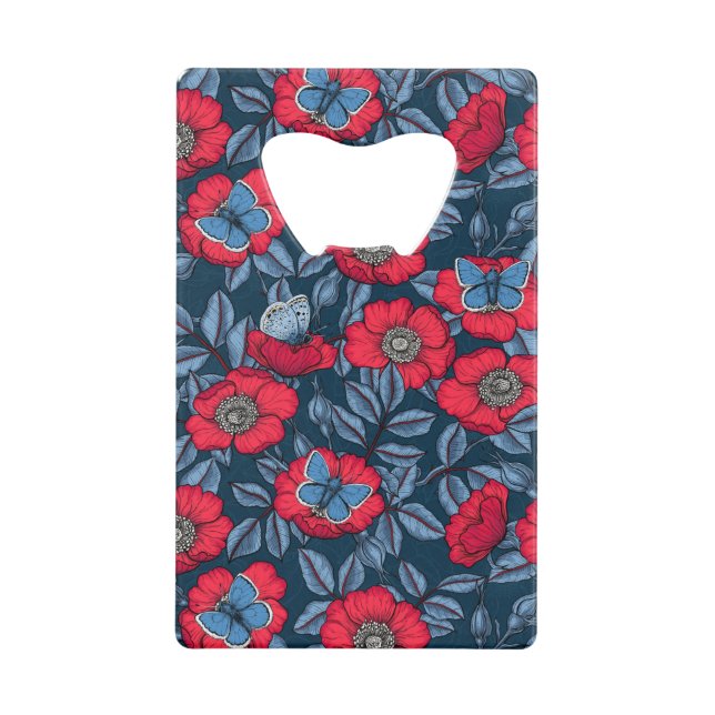 Dog rose and butterflies in blue and red (Front)