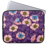 Dog rose and butterflies in pink and purple