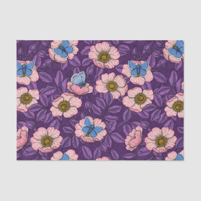 Dog rose and butterflies in pink and purple tissue paper (Front)