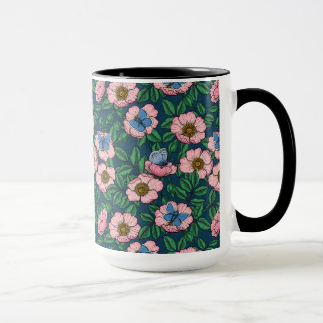 Dog rose and butterflies mug (Right)