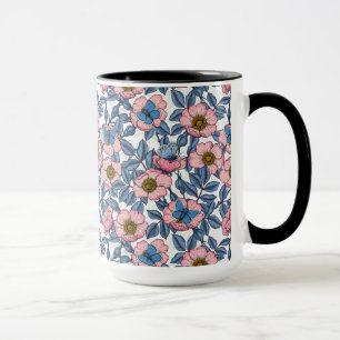 Dog rose and butterflies mug
