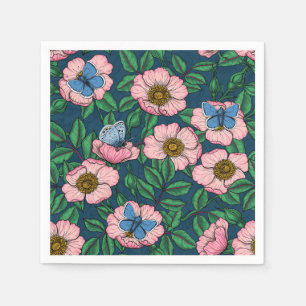Dog rose and butterflies napkin
