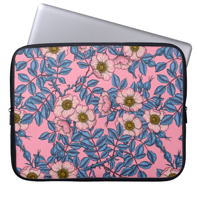 Dog rose pattern laptop sleeve (Front)