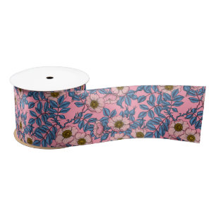 Dog rose pattern satin ribbon
