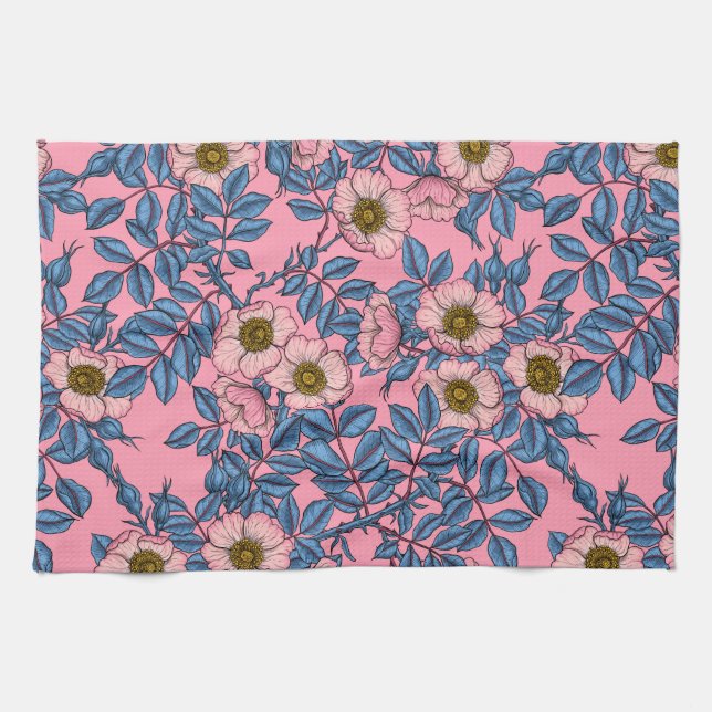 Dog rose pattern tea towel (Horizontal)