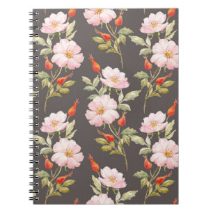 Dog Rose Watercolor: Dark Floral Pattern Notebook