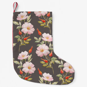 Dog Rose Watercolor: Dark Floral Pattern Small Christmas Stocking