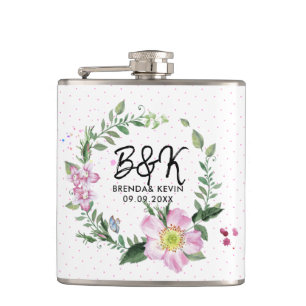 Dog Rose Watercolors Wreath Hip Flask