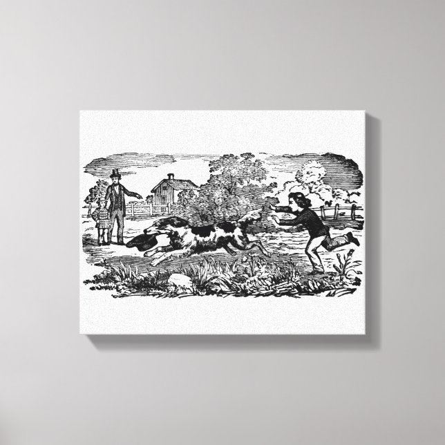 Dog running antique pet art victorian illustration canvas print (Front)