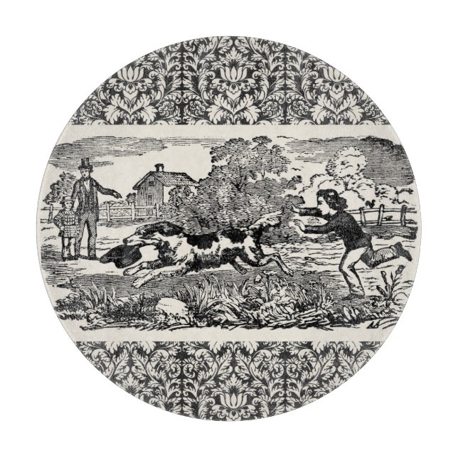 Dog running antique pet art victorian illustration cutting board (Front)