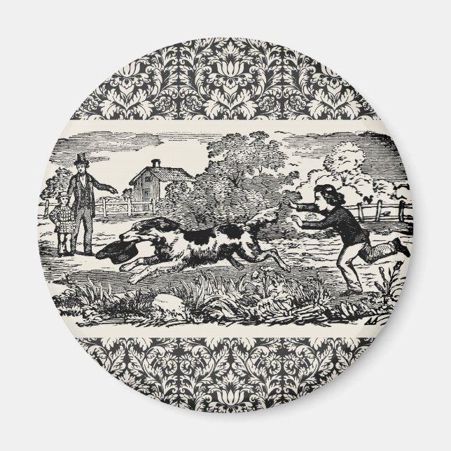 Dog running antique pet art victorian illustration magnet (Front)