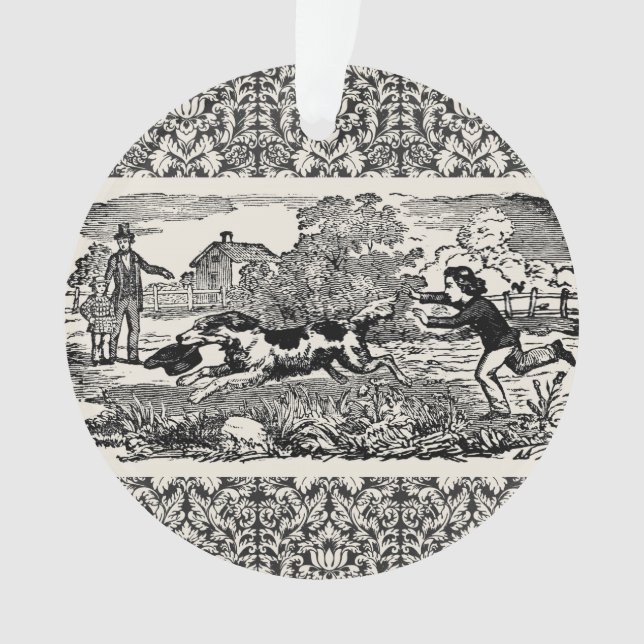 Dog running antique pet art victorian illustration ornament (Front)