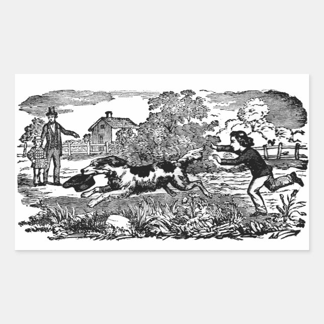 Dog running antique pet art victorian illustration rectangular sticker (Front)