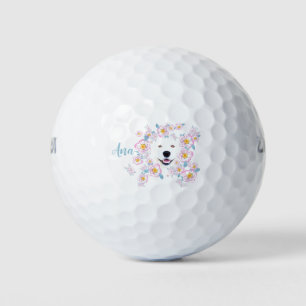 Dog Samoyed and pink flowers customized Golf Balls