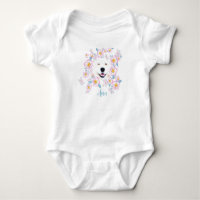 Dog Samoyed and pink flowers, customized name