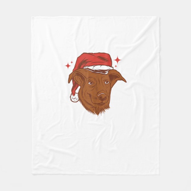 Dog Santa Hat - Funny Christmas  Fleece Blanket (Front)