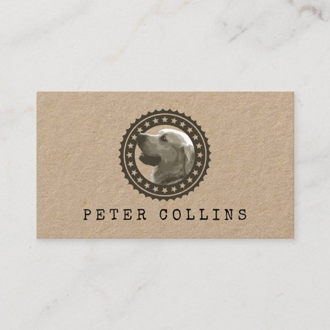 dog seal logo dog walker rustic kraft business card (Front)