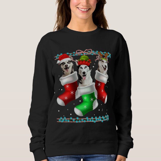 Dog Siberian Husky Christmas Socks Sweatshirt (Front)