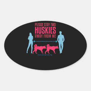 Dog   Siberian Husky Dog Social Distancing Guide Oval Sticker