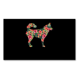 Dog   Siberian Husky Flower Funny Dog Silhouette Magnetic Business Card