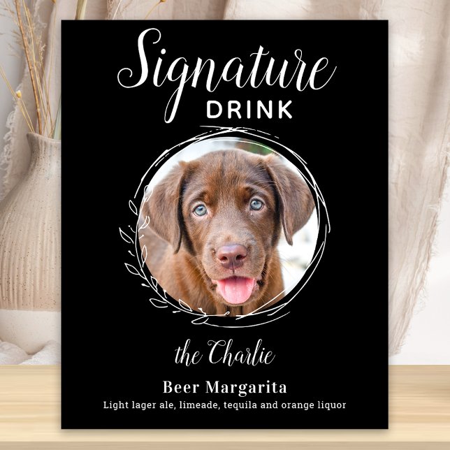 Dog Signature Drink Modern Black Pet Wedding Bar  Poster (Creator Uploaded)